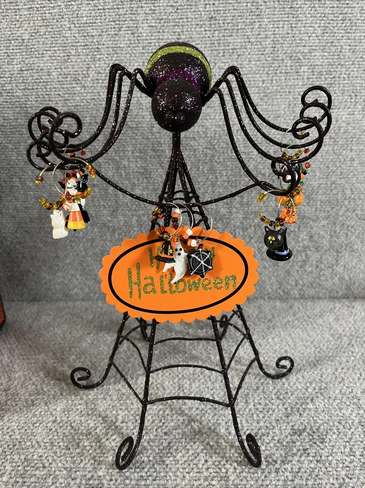 Pier 1 Importaciones Embrujado Halloween Fiesta Vino Dije Set Negro Brillo Araña Decoración Foto 2 de 4