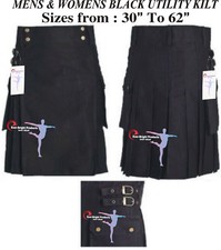 New Utility Kilt Scottish kilts Black 30" to 62" Select Any Size.Clearance SALE