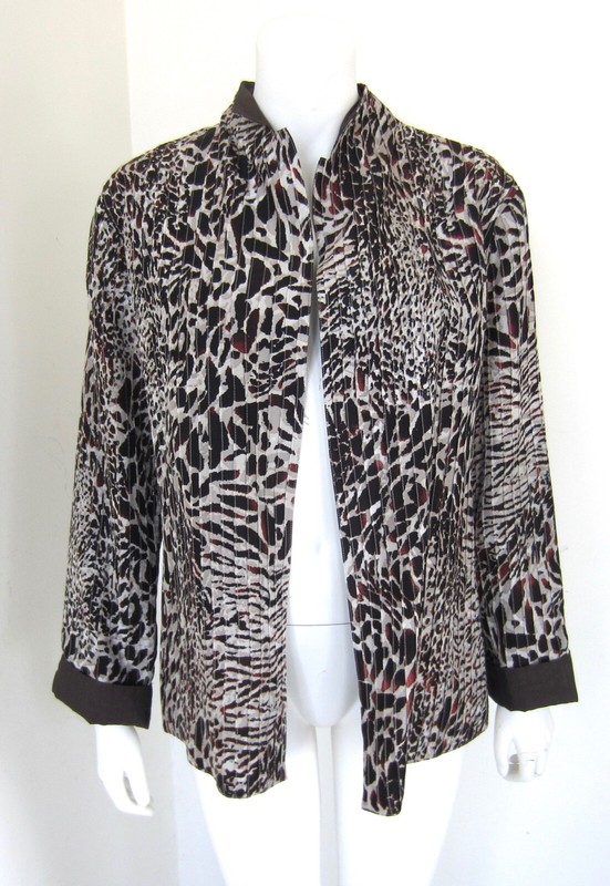 CHICOS Jacket Leopard Print & Solid Brown NEW