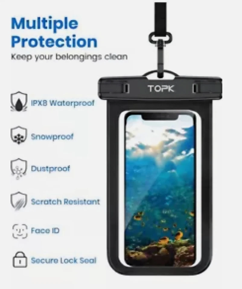TOPK  2 Pack Of Waterproof Phone Pouch Underwater Cover Universal Dry Bag Mobile - Image 4 of 4