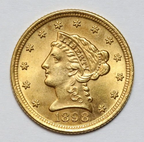 1898 $2.5 Gold Liberty Quarter Eagle Uncirculated - Amazing Luster - Great Coin