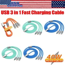 3 in 1 Fast Charging Cable Cell Phone Charger Cord For iPhone Type C Micro LOT