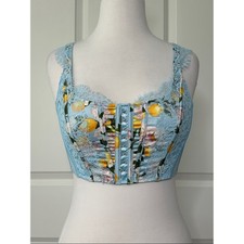 Victoria's Secret Dream Angels Unlined Lace Corset Bra Blue Lemon Size Medium