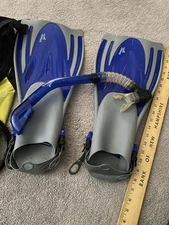 Speedo DIVE Mesh Black Backpack With 20' ADJUSTABLE Flippers & Snorkel Combo