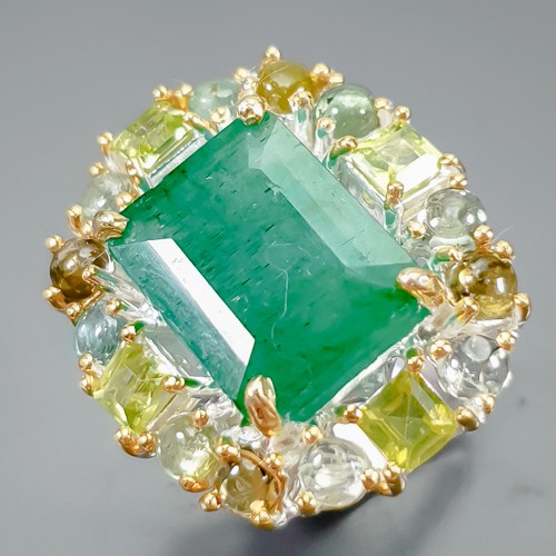Vintage 11 ct Natural Green Beryl Ring 925 Sterling Silver Size 8 /B-R3726