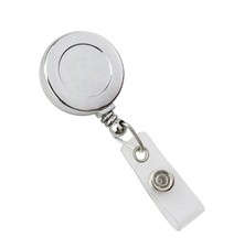 5 Silver Chrome Badge Reels - Retractable ID Key Card Badge Reel w/ Belt Clip