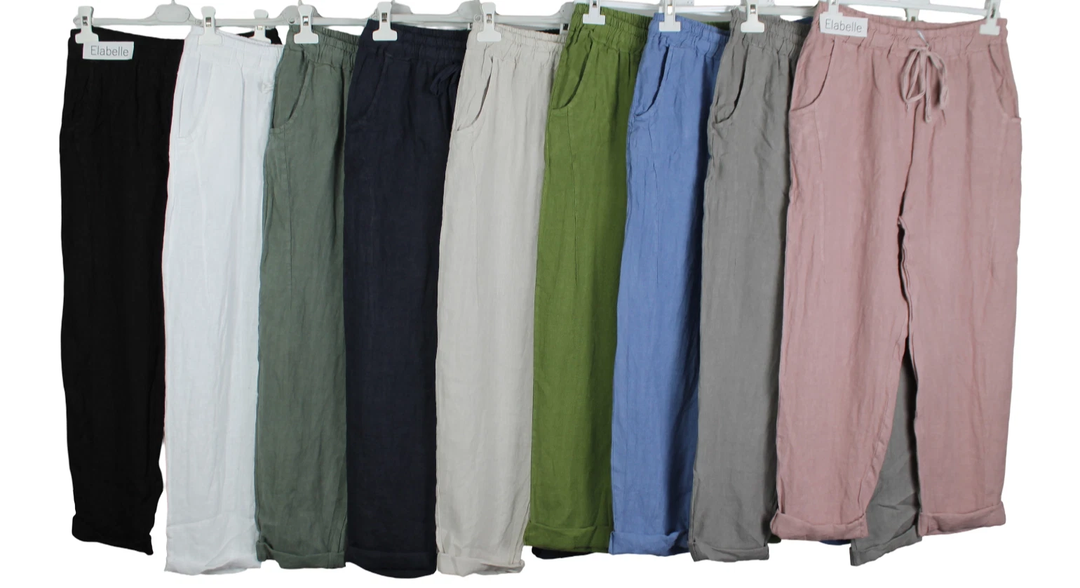 NEW SUMMER LADIES ITALIAN PLAIN COMFY CASUAL POCKET LINEN TROUSERS PANTS