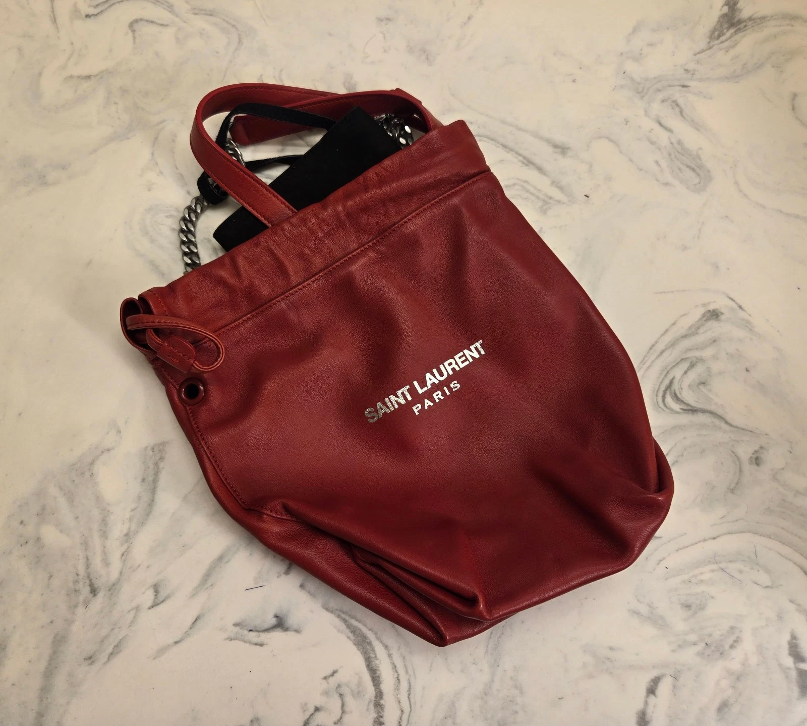 Saint Laurent — New! YSL Yves Saint Laurent 'Teddy' Small Logo Chain Shoulder Bag Red MSRP $1440