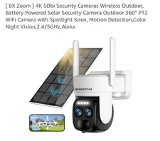 Security Cameras Wireless Outdoor, Battery 1 Pack White [ 8X Zoom ] 4K 5Dbi