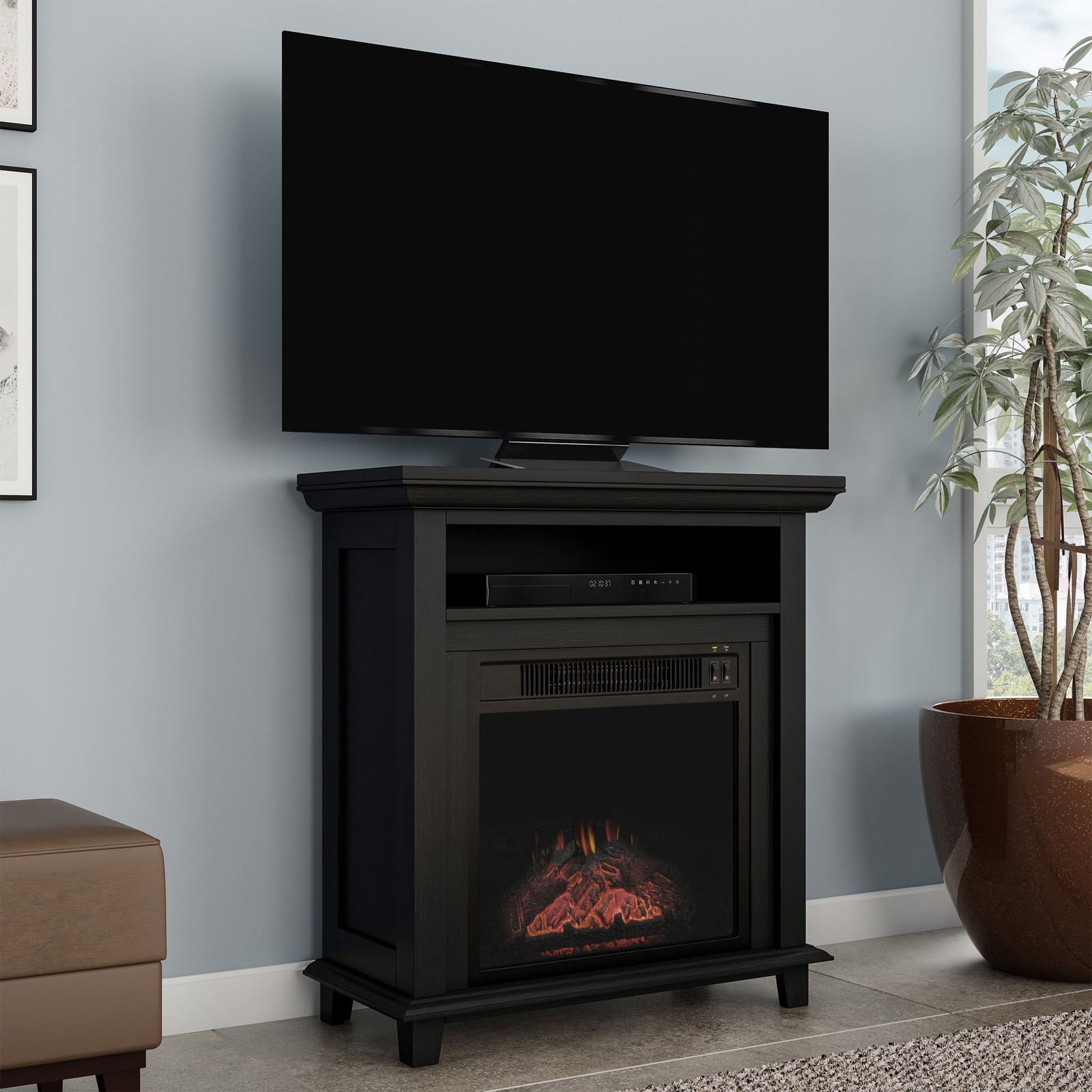 &ndash; 29 In Freestanding Console With Shelf, Faux Logs
