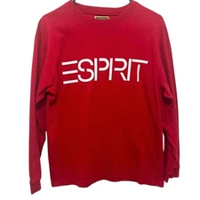 Vintage ESPRIT Women's Bold Red W/White Graphic Lettering Long Sleeve Tee Size M