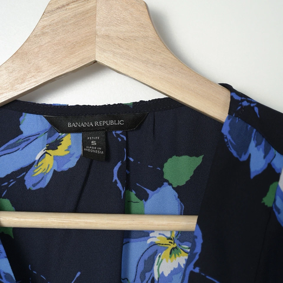 Banana Republic Women’s PS. Navy Floral Chiffon Button Front Side Tie Blouse - Image 3 of 4