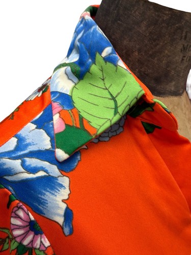 1970s Bright Orange Floral Belted Maxi Dress Med. - Picture 3 of 7