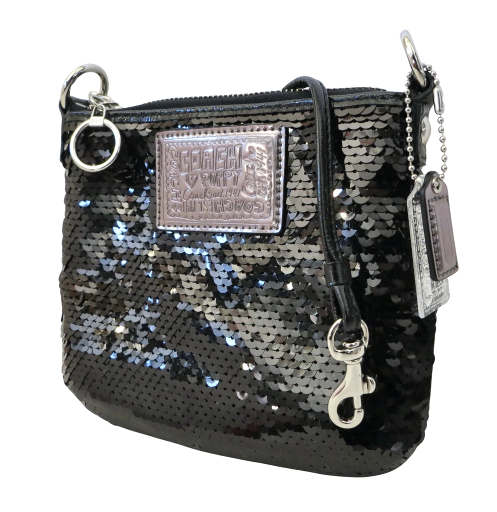 バッグ Coach Poppy Sequin Pouch with Chain Coach Poppy OCC Silver Sequin Pouch/ Evening Bag #14368 | Coach 14368