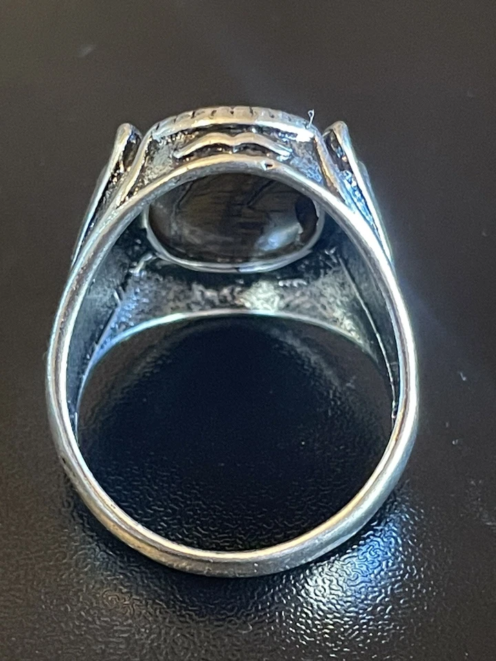 Anillo llamativo vintage ojo de tigre piedra S925 plateado hombre mujer talla 9 Foto 4 de 4