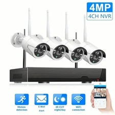 4-Ch 4MP Home Outdoor Wireless NVR WIFI CCTV Security Camera System Waterproof