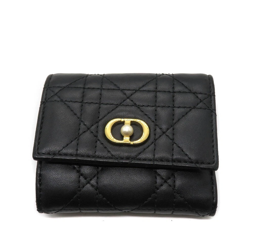 Portefeuille Christian Dior Jolie Hibiscus double pli cuir noir avec boite authentique