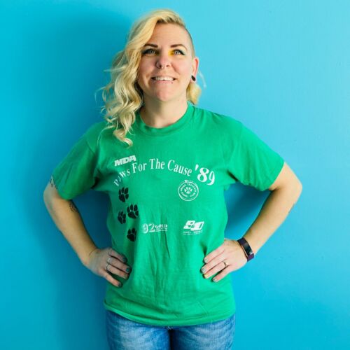 Vintage MDA Paws For The Cause '89 Single Stitch Screen Stars T-Shirt Paw Prints