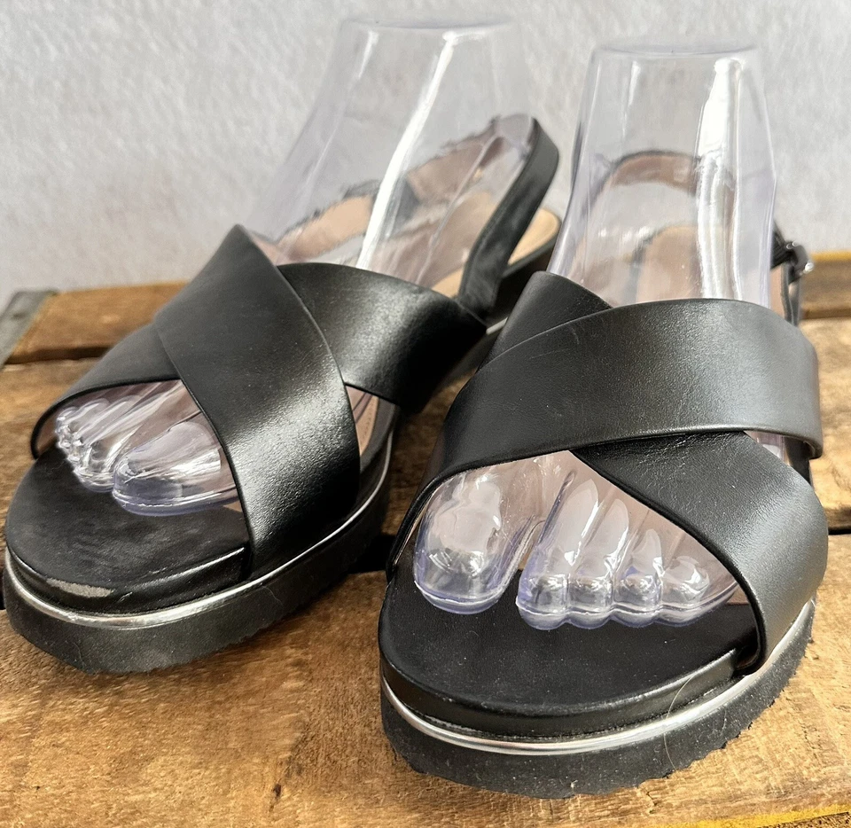 Antonio Melani Sandals Platform Shoes US 9 EU 40.5 Black Leather Luxury Summer - Image 2 of 4