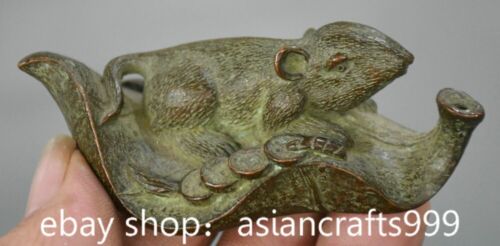 3.4" Ancien cuivre chinois bronze 12 année zodiaque richesse sculpture souris - Photo 1 sur 12