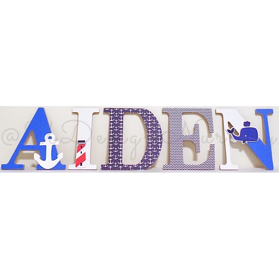 Nautical Themed Wooden Nursery Letters - Custom Sailing Themed Kids Room - Image 2 of 4