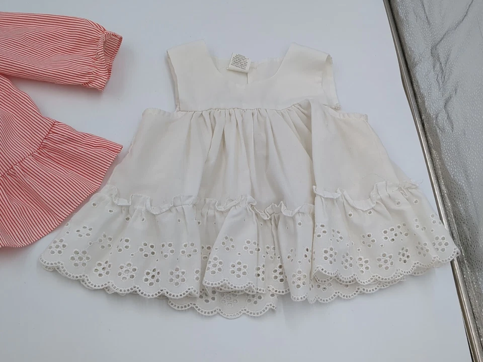 Винтажный Baby Togs девочек 12 месяцев конфеты в полоску Frilly кружева нагрудник платье бант вечеринки - Изображение 4 из 4