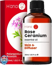 H'ana Rose Geranium Essential Oil - 1.02 Fl Oz - for Hair, Skin, Diffuser, Ar