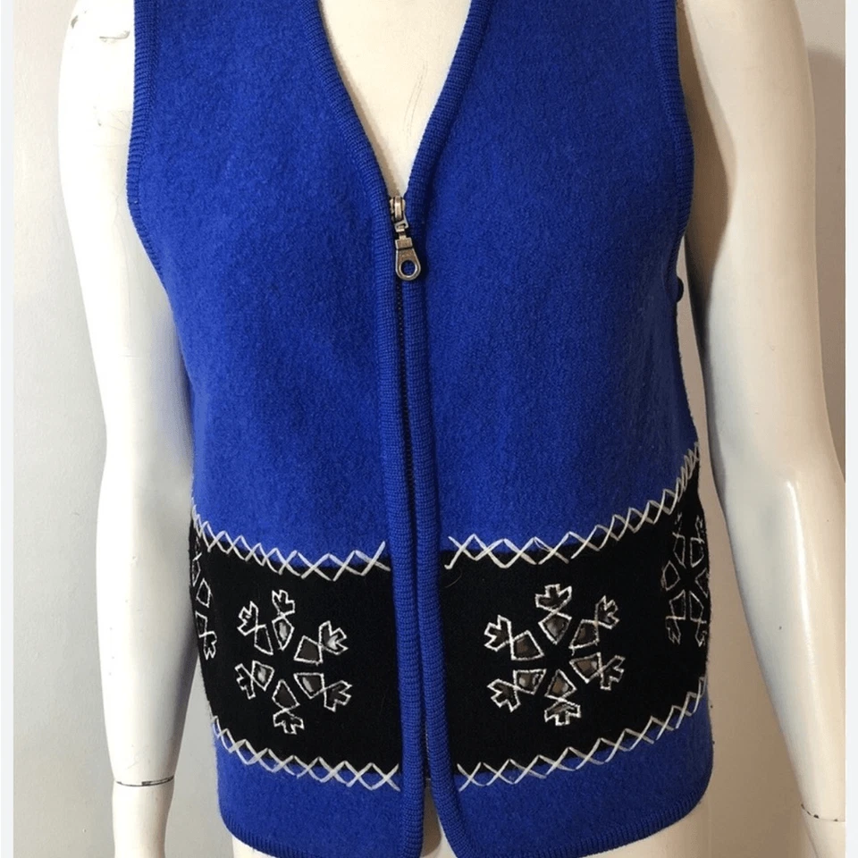 Chaleco de Lana Copo de Nieve Azul Real Vintage Requirements Talla Mediana Foto 3 de 4