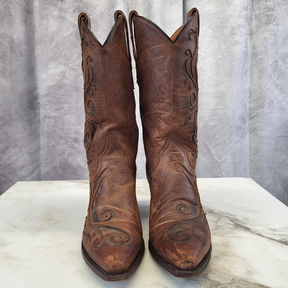 Botas vaqueras occidentales Dan Post con incrustación punta corta para mujer 10 M marrón Foto 3 de 4