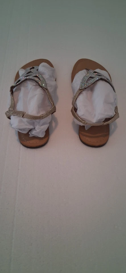 Sandalias planas de diamantes de imitación con joyas con tiras elegantes brillantes crucero resort vacaciones Foto 4 de 4