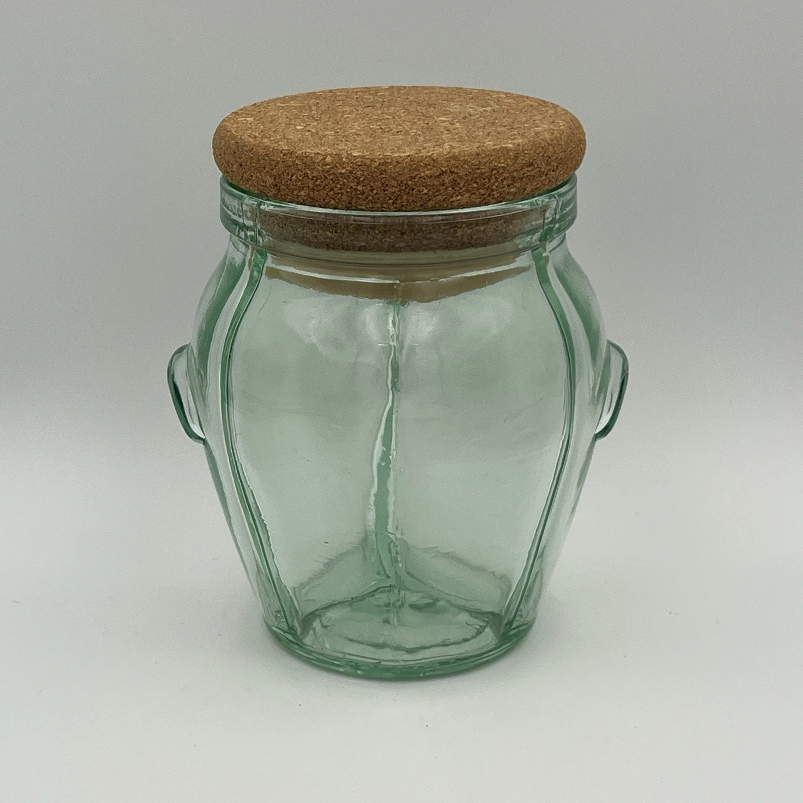 Vintage Blue Green Divided Glass Jar Canister Container w/ Cork Stopper Italy