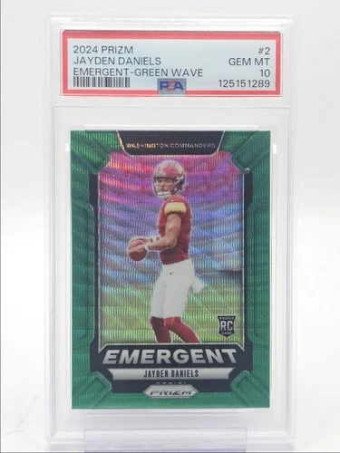 JAYDEN DANIELS 2024 PANINI PRIZM EMERGENT ROOKIE GREEN WAVE RC PSA 10 Q6029