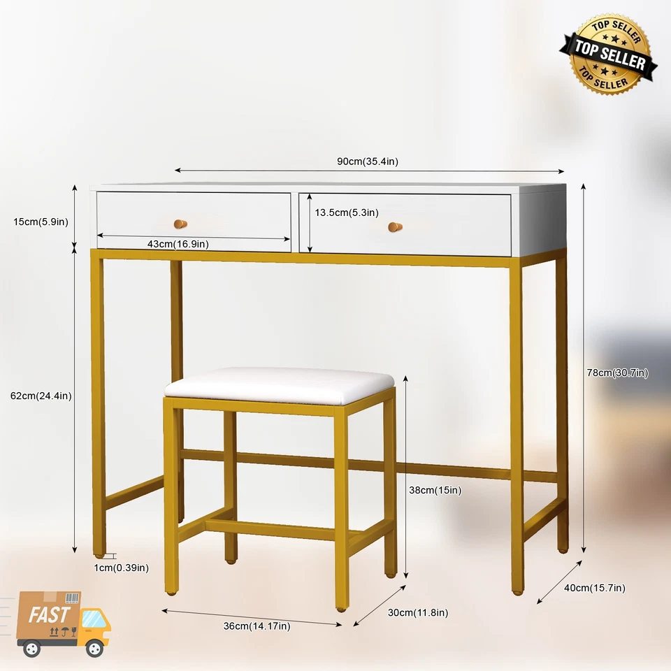 Makeup Vanity Table Set with vanity Stool Dressing Table Desk Vanity & 2 Drawers - Image 2 of 4