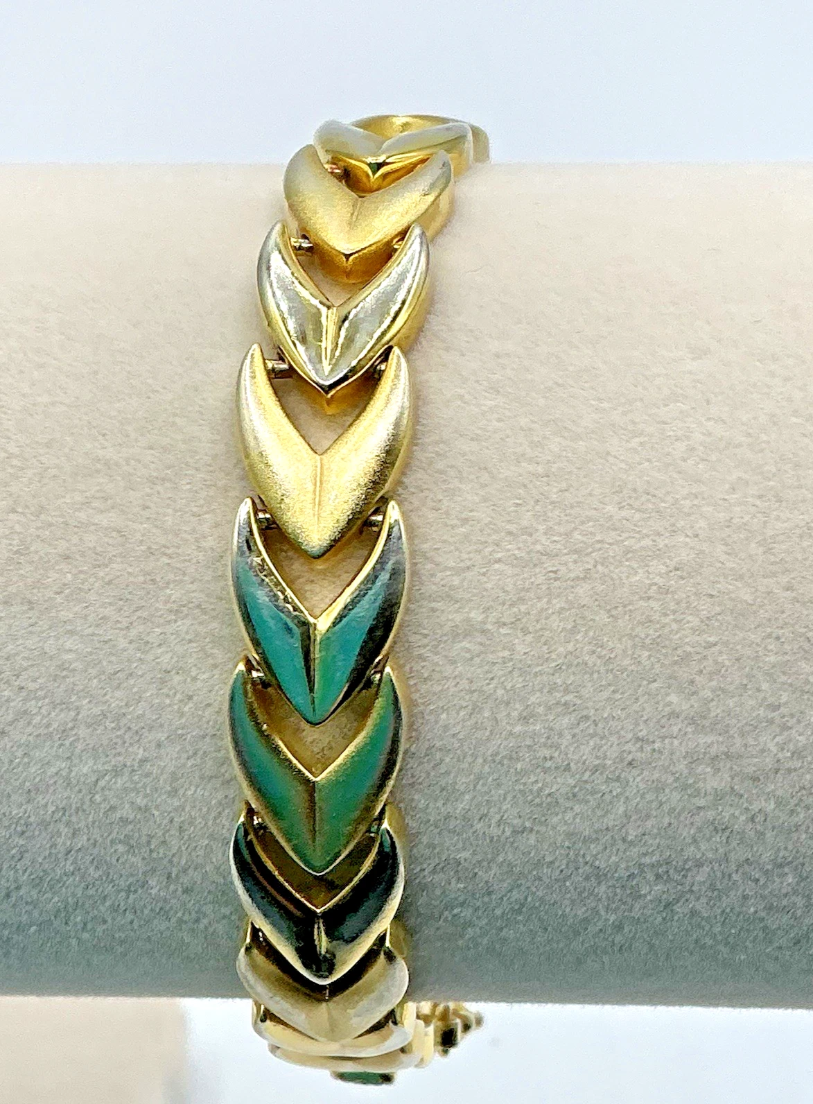 Bellezza Gold Tone Frosted Shiny Chevron Link Bracelet Double Safety Clasp image 3