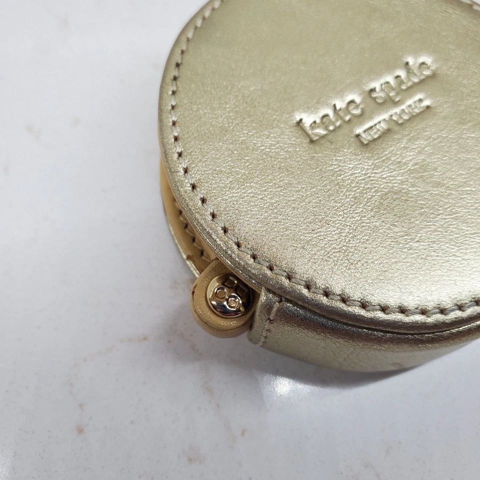 Kate Spade Gold Leather Round Mirror Compact F095 Purse Lipstick Mirror - Image 4 of 4