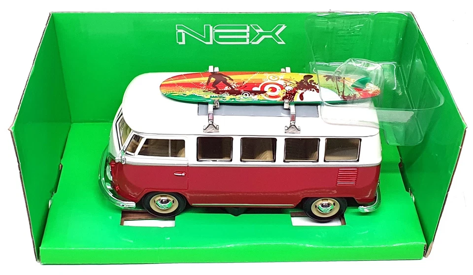 Welly Nex 1/24 Scale W1962R - 1962 VW Classical Bus + Surfboard - White/Dk. Red - Image 4 of 4