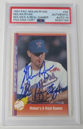Nolan Ryan HOF Signed Autograph 1991 Pacific Bloody Lip Card # 92 PSA 10 Auto