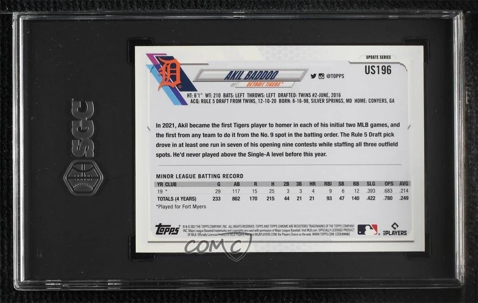 2021 Topps Chrome Update Sapphire Edition Akil Baddoo SGC 9 MINT Rookie RC - Image 2 of 2