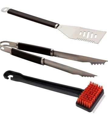 Char-Broil 3 Stück Qualität BBQ Werkzeug Edelstahl Spatel Zange Reinigungsbürste