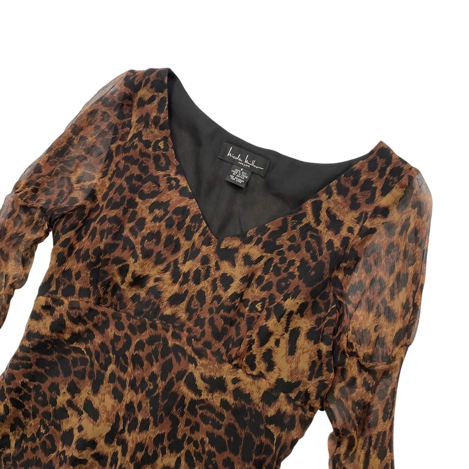 Blusa manga larga con estampado de leopardo de seda Y2K Nicole Miller Foto 2 de 4