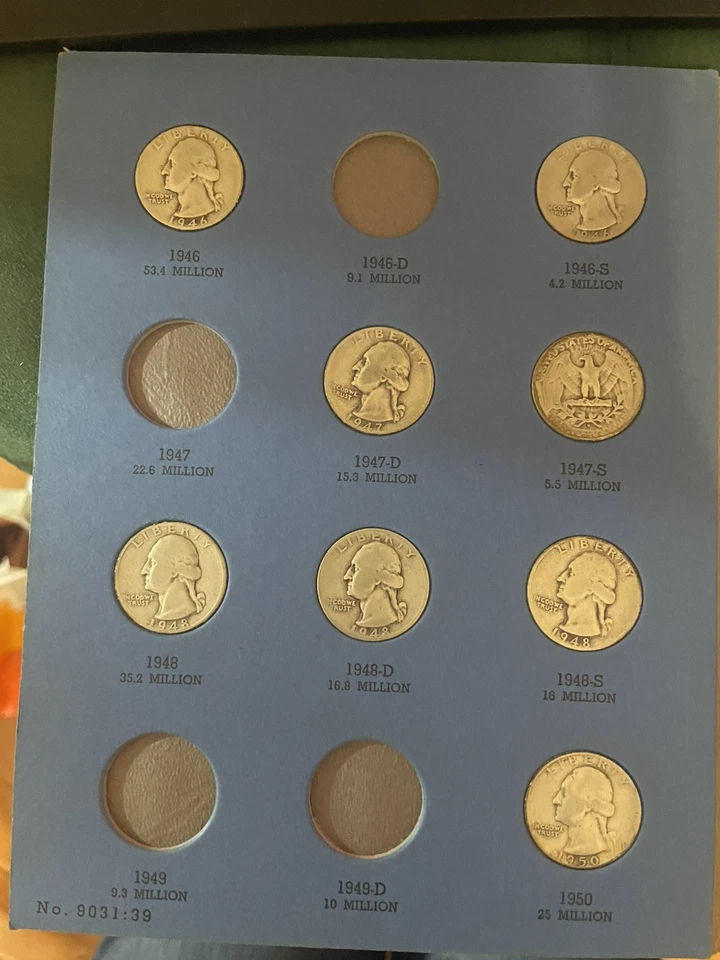 1946 to 1959 Whitman Washington Head Silver Quarter Collection # 2, 31 of 36 - Image 2 of 4