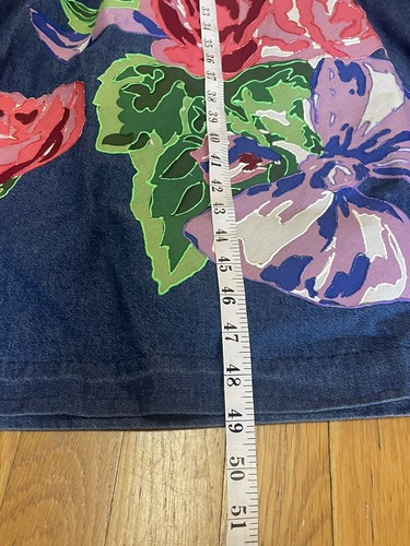 Vintage 1980’s Denim Jumper Dress Maxi Wmns S Art To Wear Hand Painted Floral - Picture 16 of 17