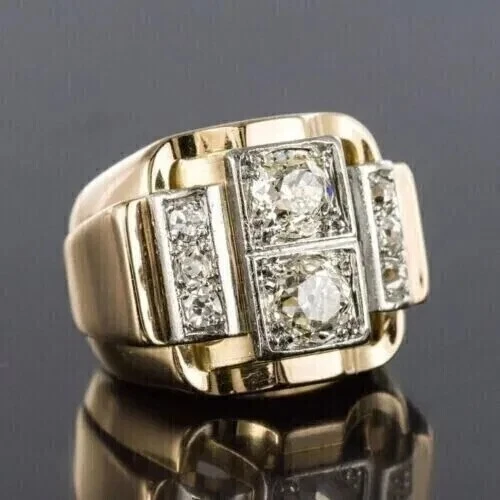 Men's 4.00 Ct Round Cut Lab Created Diamond Wedding Ring 14K Yellow Gold Plated