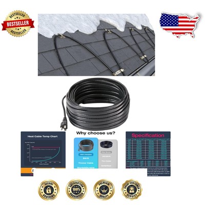 Versatile 140ft Roof Heat Cable - Self-Regulating De-Icing and Freeze Protection