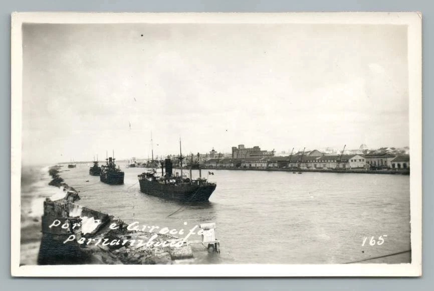 Ship Port RECIFE PERNAMBUCO Brazil RPPC Vintage Brasil Photo Postcard 1940s