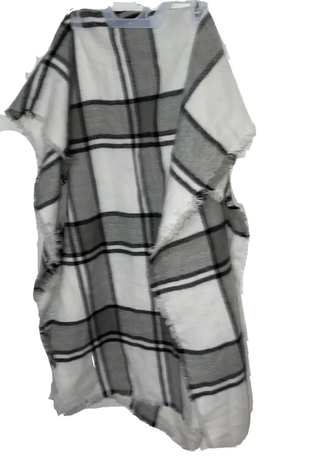 "Michael Stars Bufanda Rectangular Envoltura Blanco Negro Gris Flecos a Cuadros Suave 76""x30""" Foto 2 de 4