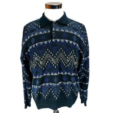 VINTAGE Puritan XL Long Sleeve Knit Sweater Blue Striped Geometric Men's 80s 90s