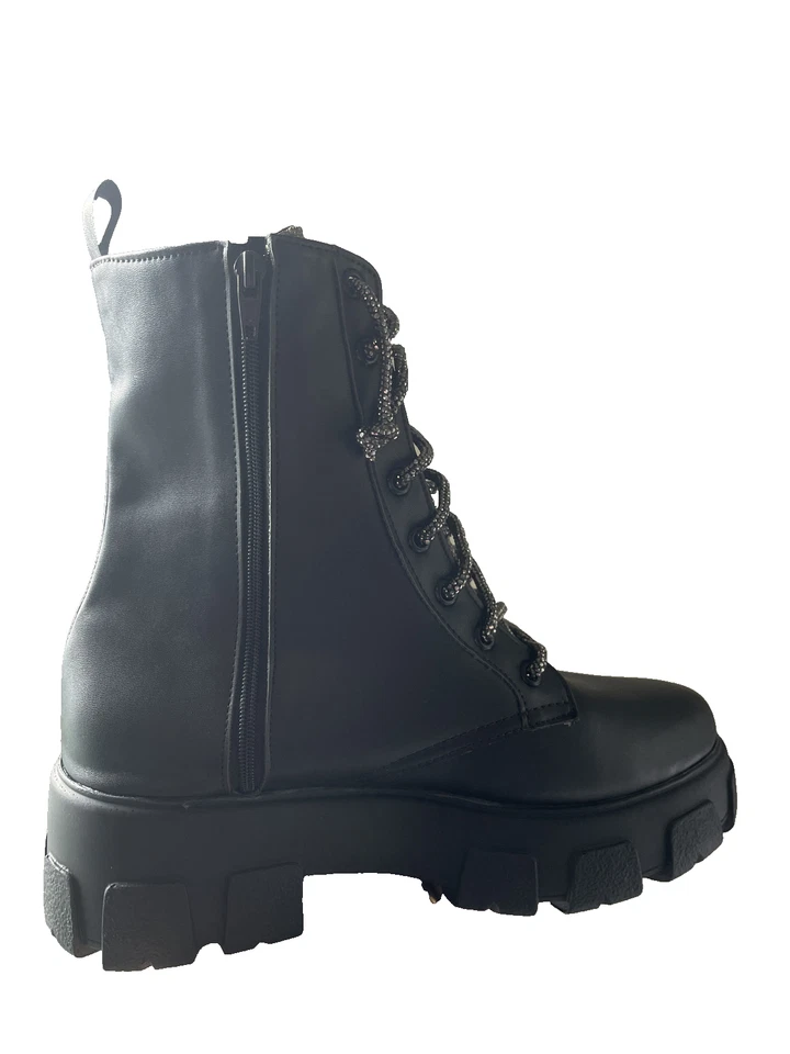 女士黑色水钻时尚战斗靴 — 第 4/4 张图片