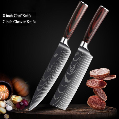 10PCS Kitchen Knife Set Japanese Damascus pattern Chef Knives Cleaver Santoku - Picture 31 of 47