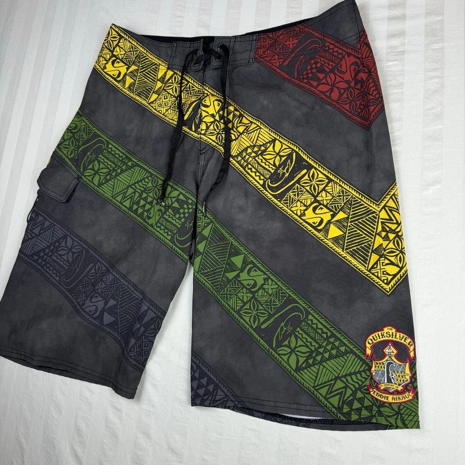 Pantalones Cortos de Natación Quiksilver Eddie Aikau Para Hombres 32 Tribales Hawaianos RARO Y2K Foto 2 de 4